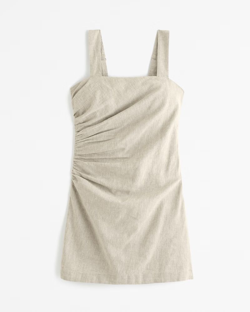 Women's Linen-Blend Ruched Squareneck Mini Dress | Women's Dresses & Jumpsuits | Abercrombie.com | Abercrombie & Fitch (US)