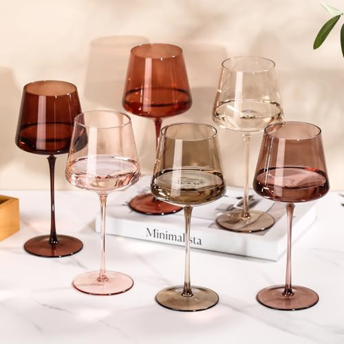 Cyrelwing Smoky Brown Wine Glasses Amber color Wine Glasses Set of 6-18oz【Hand Blown】 Caramel Wine Glasses with Stem For Home Bar Deco,Party,Wine Dinner | Amazon (US)