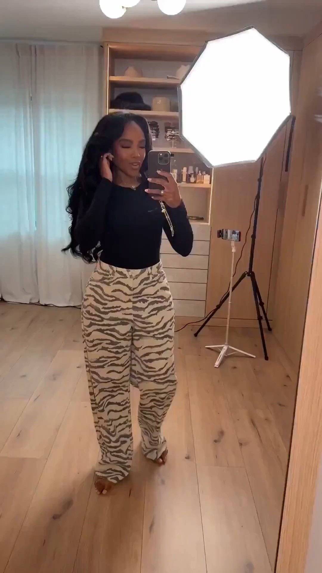 Statement Zebra print pants styled with a fitted black top for that bold-but-wearable everyday look. These pants are a standout piece you can dress up or down, and when styled multiple ways, the cost per wear drops, making this a smart long-term shopping strategy.

Perfect for casual outings, brunch, date nights, travel days, or when you want your outfit to do the talking.

📏 Sizing:
Long sleeve top: Size Small  
Zebra print pants: Size 27 Long  
Heels: True to size  

📐 Measurements:
Height: 5'4"  
Weight: 138 lbs  
Bust: 34D  
Waist: 27"  
Hips: 40"

Zebra print pants outfit, statement pants look, Amazon fashion finds, casual chic outfit, trendy everyday style styled multiple ways.

Tap to get details.
Follow me on Instagram and YouTube @kirasfashionfinds 



#LTKgrwm #LTKootd #LTKvlog