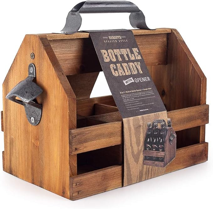 Amazon.com: BARGIFTS Wooden 6-Bottle Caddy with Bottle Opener, build in a Removable Middle Divide... | Amazon (US)