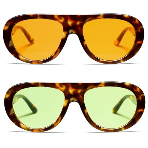 VANLINKER 2 Pack Retro Aviator Sunglasses for Women Chic Classic 70s Vintage Trendy 2025 Chunky UV400 Sun Glasses VL9865,Tortoise | Amazon (US)