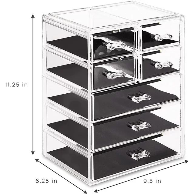 Sorbus Clear Acrylic Organizer - Cosmetic & Jewelry Storage - 3 Large & 4 Small Drawers | Walmart (US)