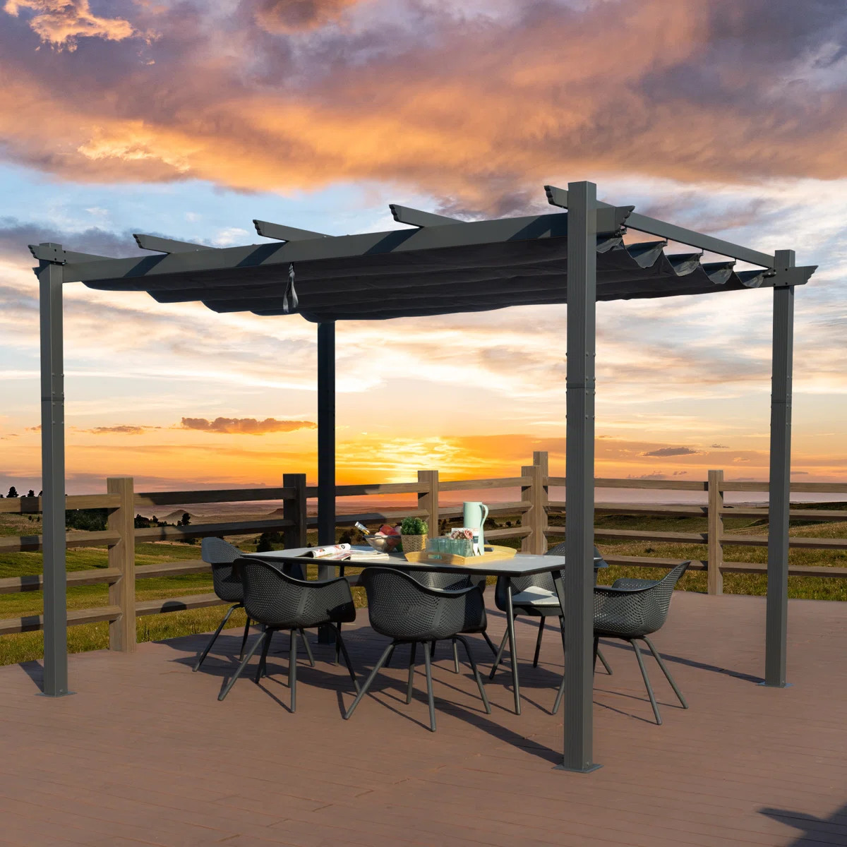 Atlantics Outdoor Retractable Pergola with Sun Shade Canopy 10' x 13' | Wayfair North America