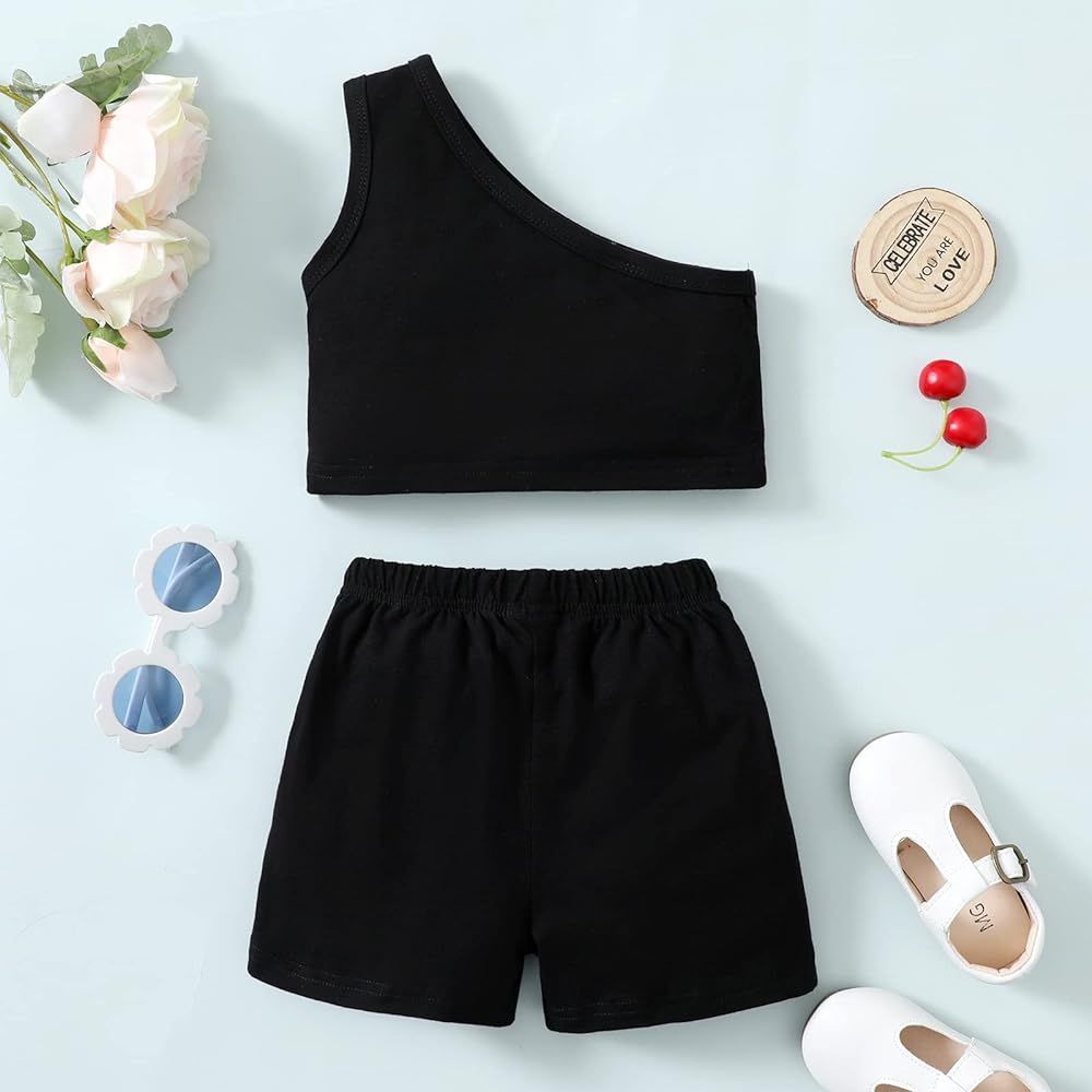 Toddler Workout Outfit - Biker Shorts And One Sleeve Tank | Amazon (US)