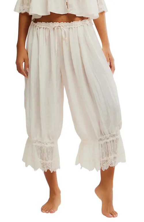 Free People Forever Young Lace Trim Wide Leg Crop Pajama Pants in White Alyssum at Nordstrom, Size Large | Nordstrom
