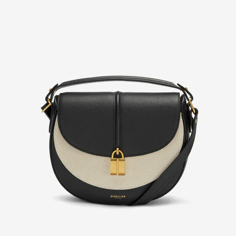 The Siena Saddle | Salt & Pepper Canvas Black Small Grain | DeMellier | DeMellier