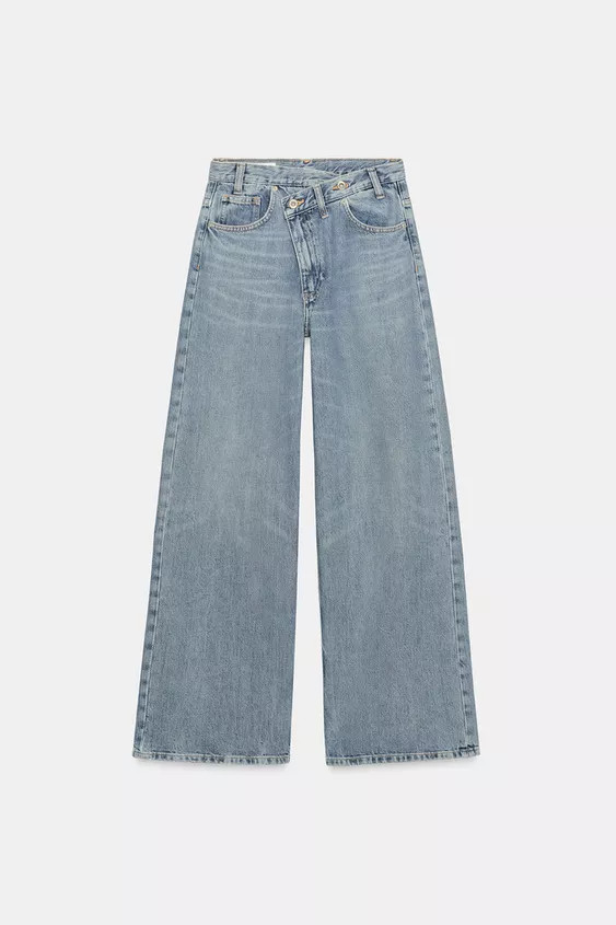 TRF WIDE-LEG HIGH-WAIST JEANS WITH CROSSOVER WAIST | Zara UK