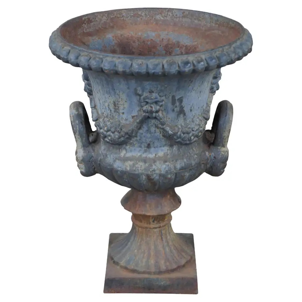 Antique Cast Iron Classical Grecian Style Outdoor Garden Planter Urn Grapes 23" | 1stDibs