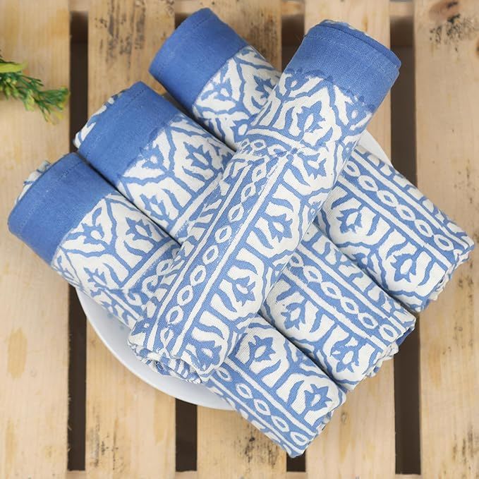 Cotton Napkins Linen Handblock Printed Napkins - Washable and Reusable Soft Table Oversized Perfe... | Amazon (US)