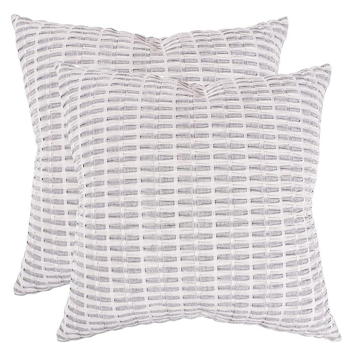 KAF Home Pleated Please Pillow Cover 20 x 20-inch 100-Percent Cotton (Gray/White) Set of 2 | Amazon (US)