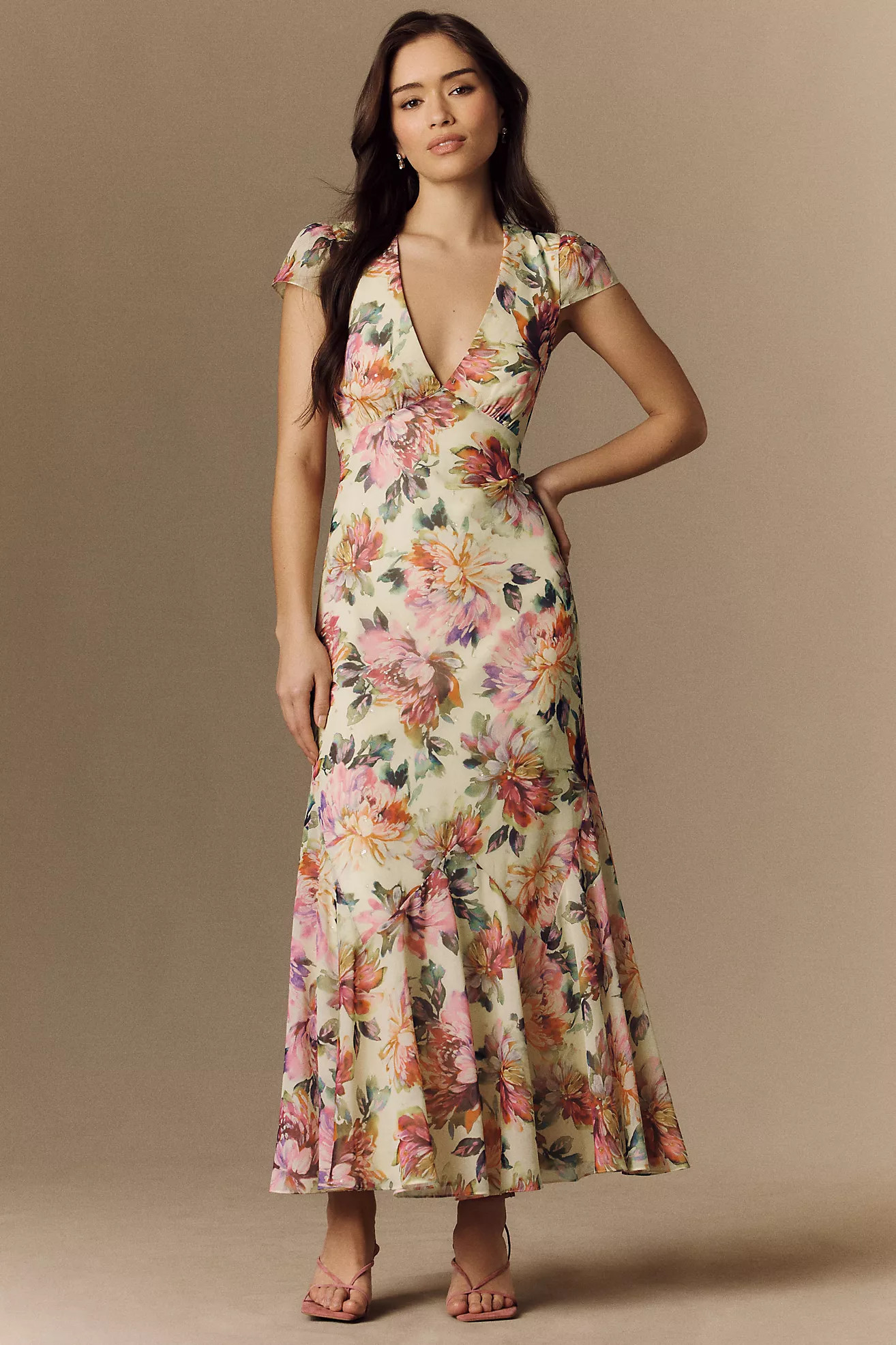 BHLDN Chiffon Cap-Sleeve Midi Dress | Anthropologie (US)