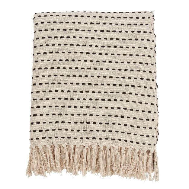 50"x60" Stitched Line Throw Blanket Ivory - Saro Lifestyle | Target