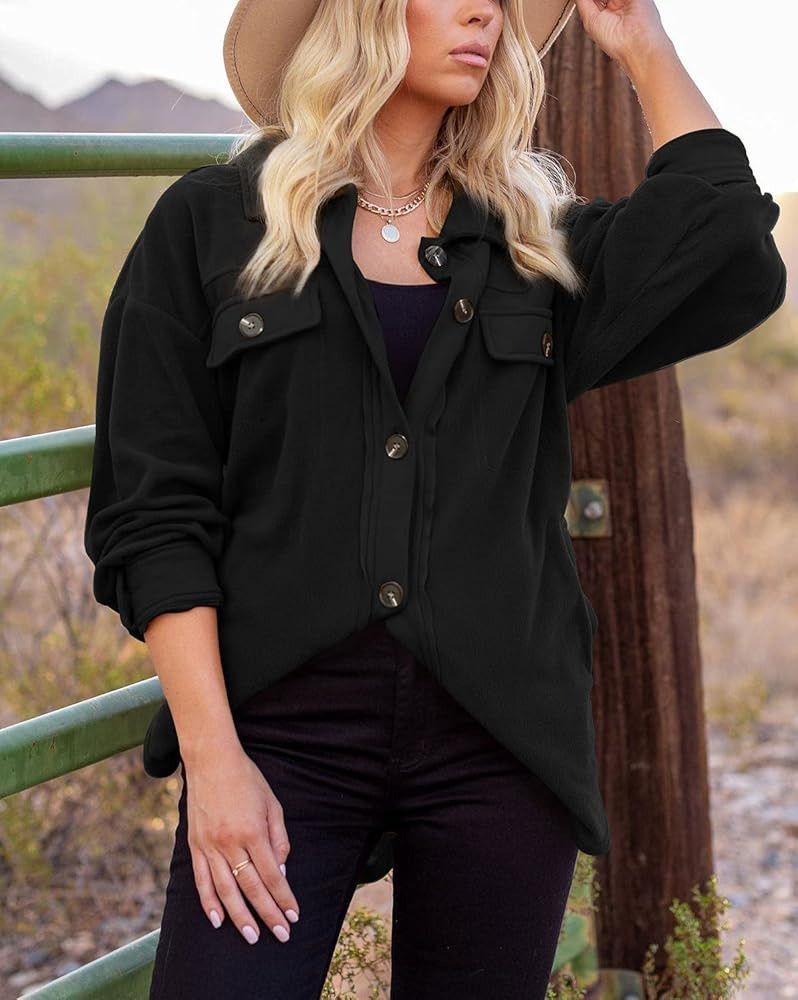 Womens Flannel Shirt Jacket Button Down Long Sleeve Oversized Shacket Coat Loose Casual Blouse Tops  | Amazon (US)