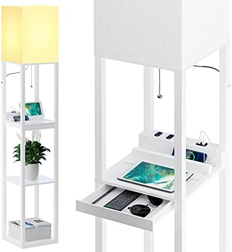 SUNMORY Dimmable Floor Lamp with Shelves,Modern Solid Wood Standing Lamp Both with 1 Drawer and 2 US | Amazon (US)