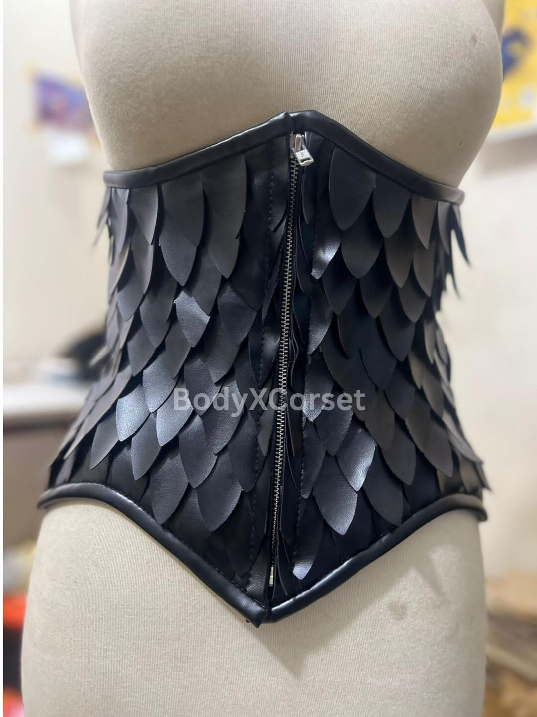 Dragon Scale Faux Leather Corset: Gothic Cosplay Waist Cincher Handmade Fantasy Cosplay Costume -... | Etsy (US)