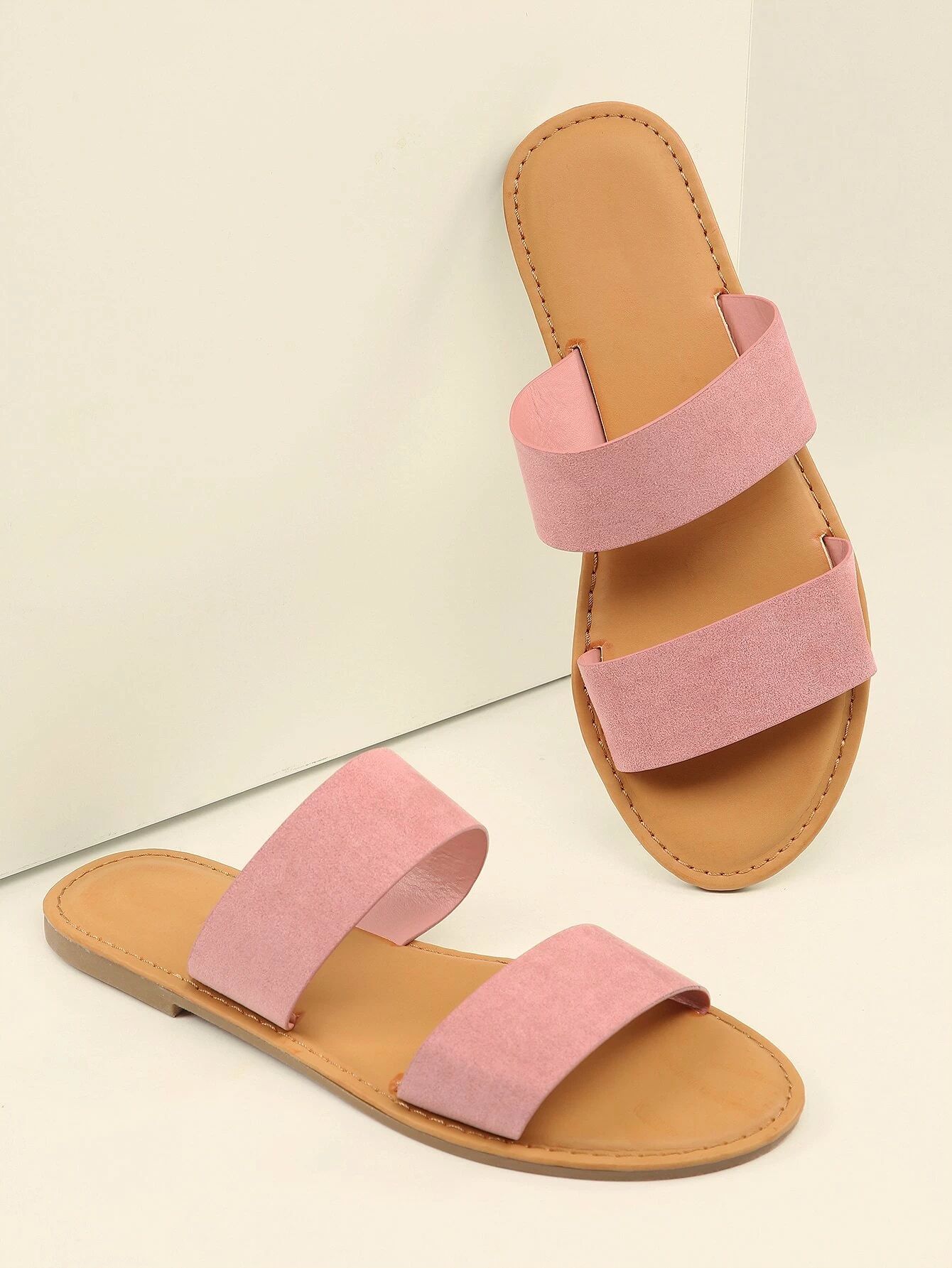 Double Band Open Toe Slide Sandals | SHEIN