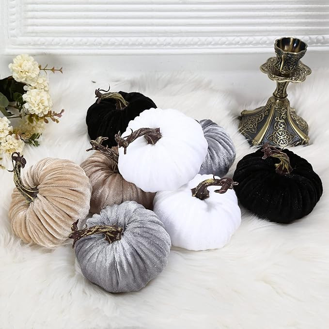 AOLIGE 8 PCS Velvet Pumpkins Home Decoration for Halloween Thanksgiving Handmade Fall Harvest Emb... | Amazon (US)