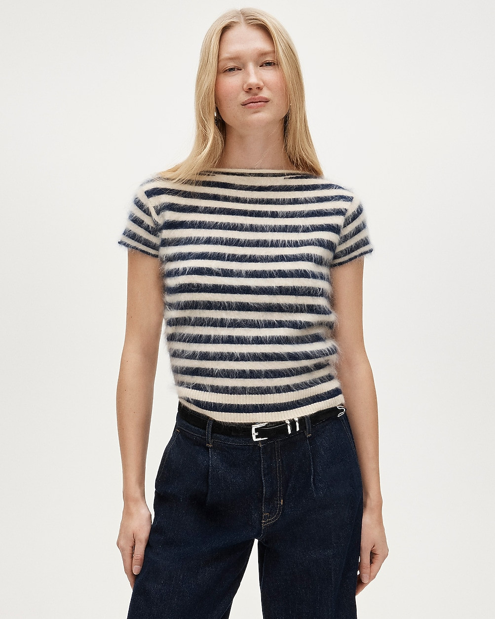 Brushed cashmere boatneck T-shirt in stripe | J. Crew US