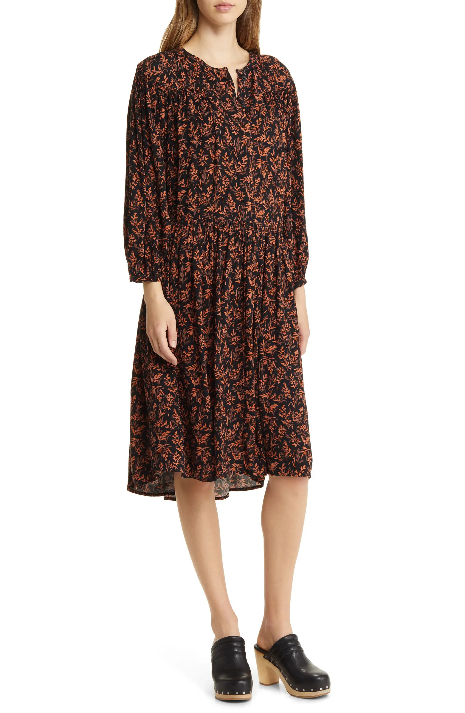 Floral Gathered Yoke Long Sleeve Dress | Nordstrom