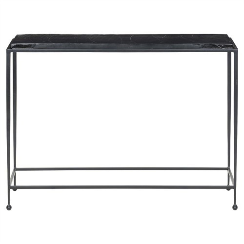 Fector Modern Classic Smoked Black Glass Iron Console Table | Kathy Kuo Home