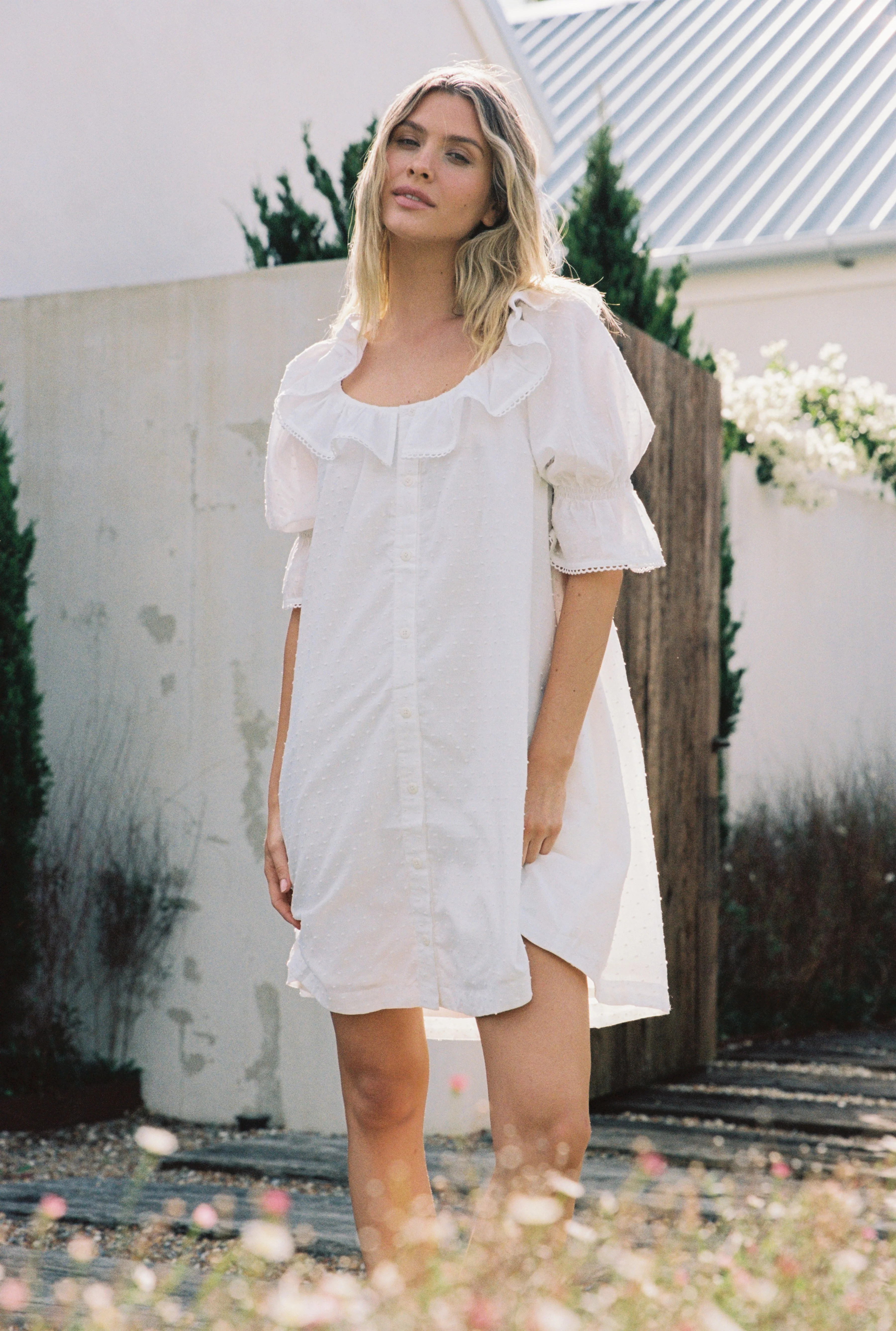 Jemima Nightie - White - Cotton Swiss Dot | Piyama US
