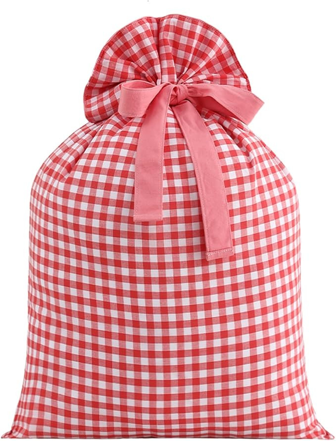 Christmas Santa Sack, Gingham 18.9 X 26.4 Inch Large Christmas Gift Bag with Ribbon Tie for New Y... | Amazon (US)