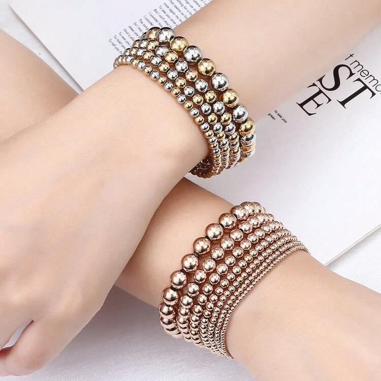 Rose Gold Waterproof Wear-Resistant Metal Stainless Steel Bracelet Jewelry Simple Mixed Color Rou... | SHEIN