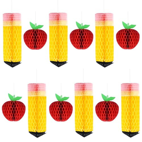 12 Pcs Welcome Back to School Hanging Decorations Pencil Hanging Honeycomb Back to School Classroom Decorations Tissue Paper Apple Honeycomb Centerpieces Ceiling Decor for First Day of School Party | Amazon (US)