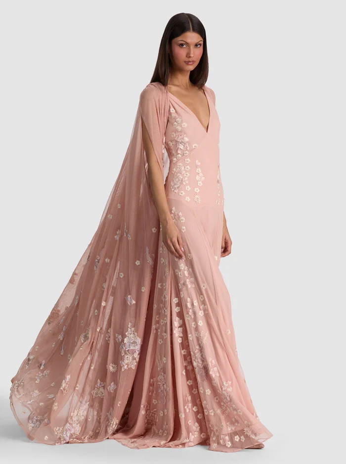 AZRIELLA EMBROIDERED MAXI GOWN CAPE | Alice + Olivia