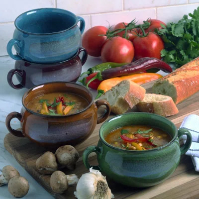 Stoneware 24oz Reactive Glaze Soup Crocks Set of 4 â Durable Stoneware with Unique Artisanal Glaze, Dual Handles, and Assorted Earth Tones â Oven, | Wayfair North America