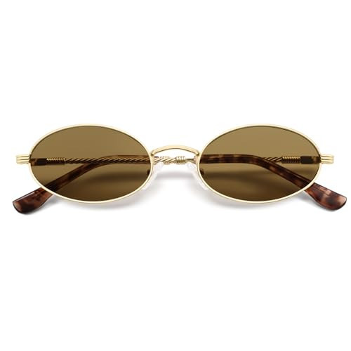 Appassal Retro Oval Cat Eye Sunglasses for Women Y2k Trendy Narrow 90s Sunnies Designer Sun Glasses AP3721 Gold/Brown | Amazon (US)