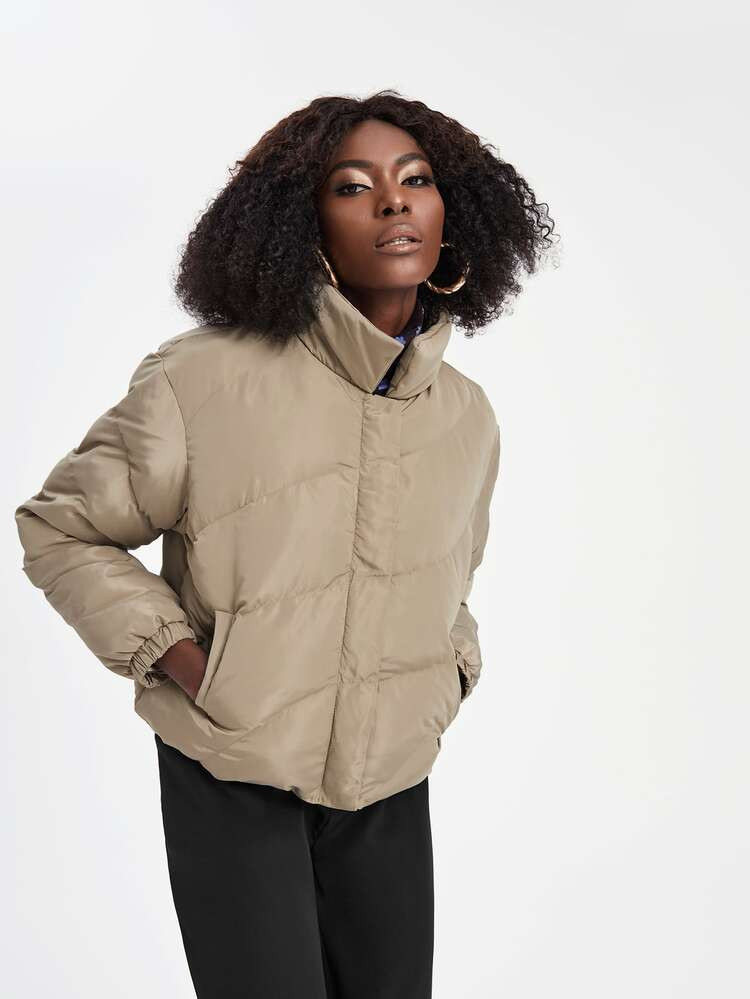 SHEIN X Criadora Slant Pocket Zipper Puffer Coat | SHEIN