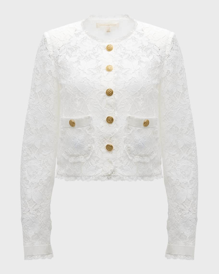 LoveShackFancy Richard Cropped Floral Lace Jacket | Neiman Marcus