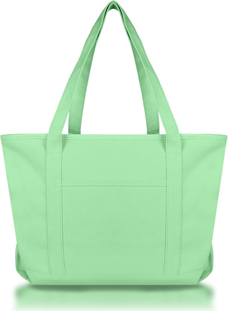 DALIX Womens 23" Deluxe 24 oz. Cotton Canvas Tote Bag Zippered in Light Blue | Amazon (US)