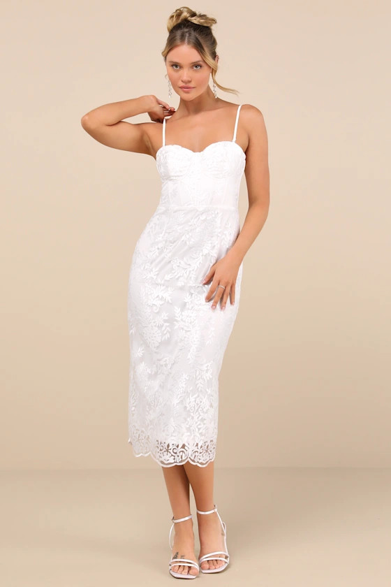 Brittley White Embroidered Bustier Midi Dress | Lulus