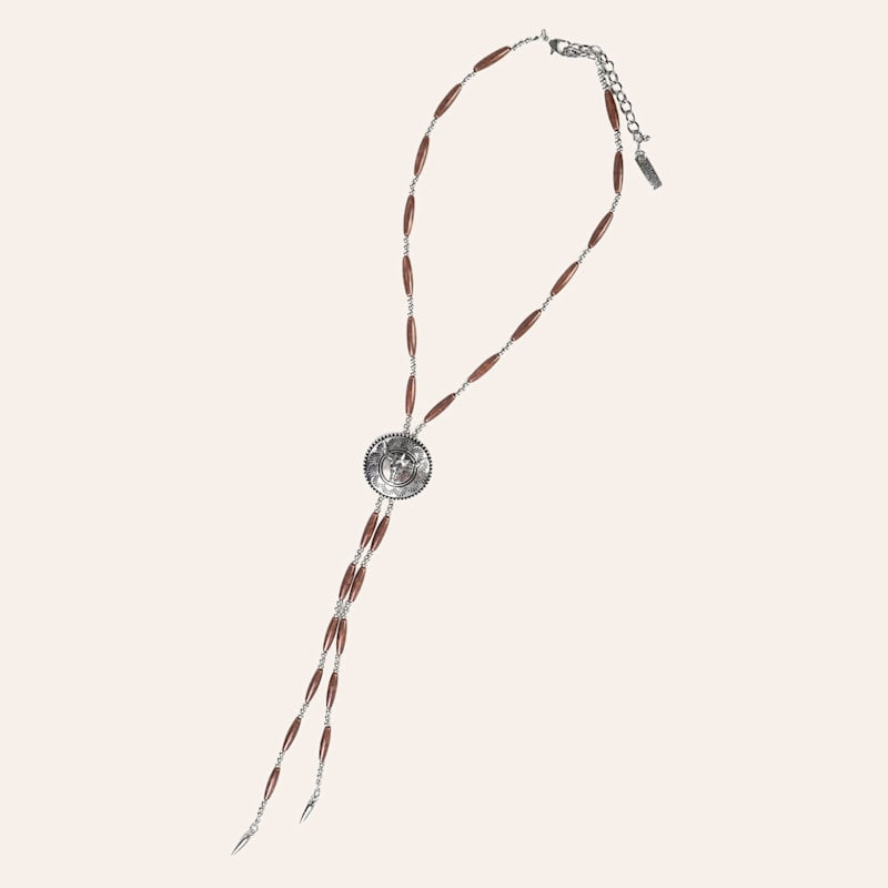 Cowgirl Confetti Etched Longhorn Concho Silver & Copper Beaded Bolo Style Necklace | Cavender's