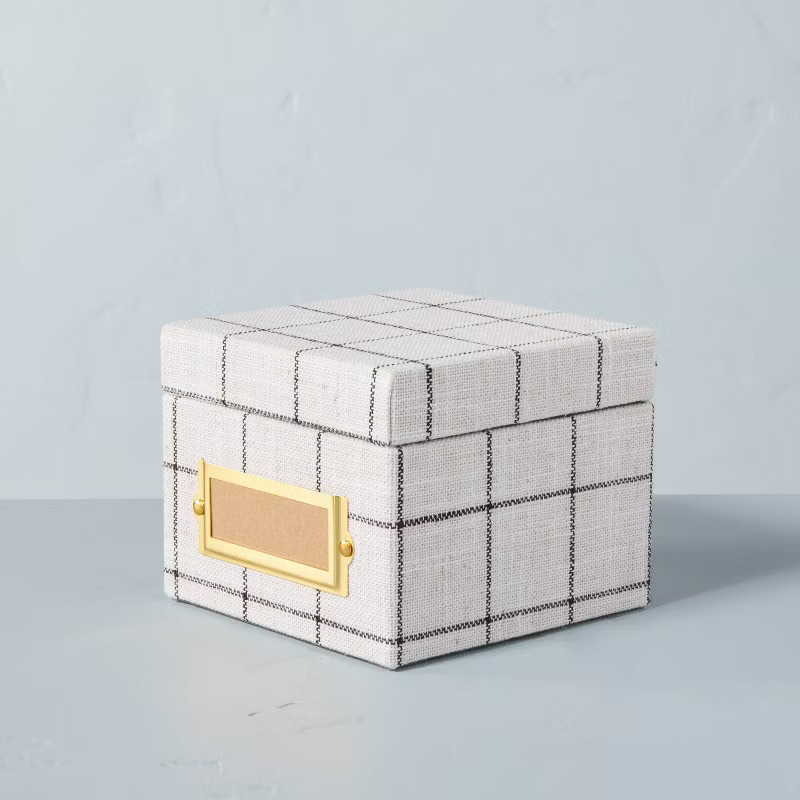 Grid Pattern Fabric Storage Box with Metal Label Holder Cream/Gray - Hearth & Hand™ with Magnol... | Target