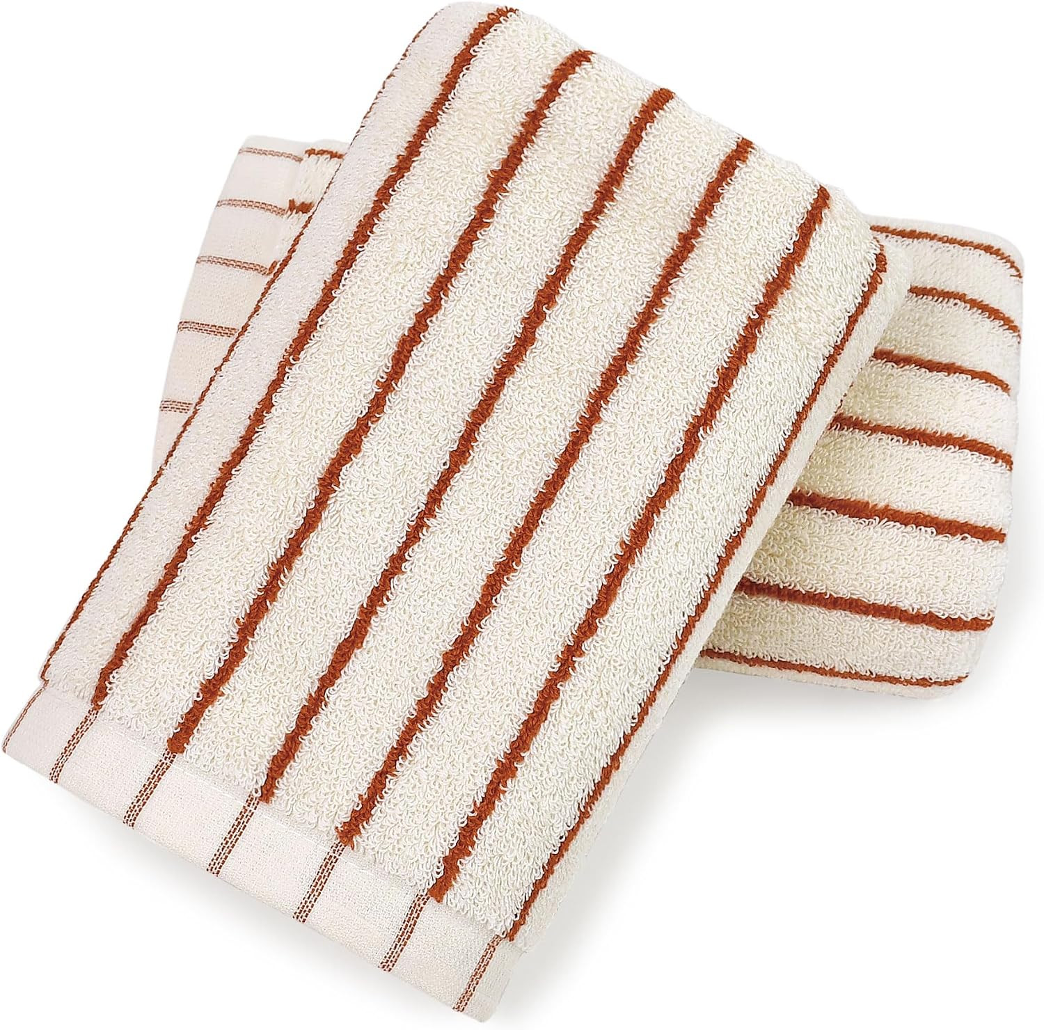 Jacquotha 2-Piece Striped Hand Towels - Fall Kitchen & Bathroom Towels | 13" x 29", Farmhouse & Retro, Terracotta and Off-white | Amazon (US)