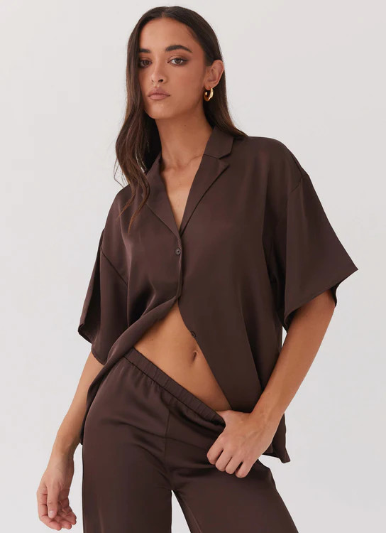 Palm Cove Satin Pants - Chocolate | Peppermayo (Global)