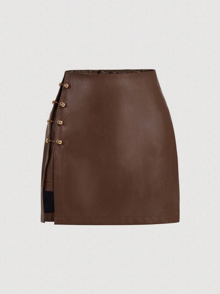 SHEIN MOD Falda Línea A Con Recorte Metálico Y Abertura Lateral, Falda Para Salir, Falda Vintage, Atuendo De Otoño, Falda Sexy, Falda | SHEIN
