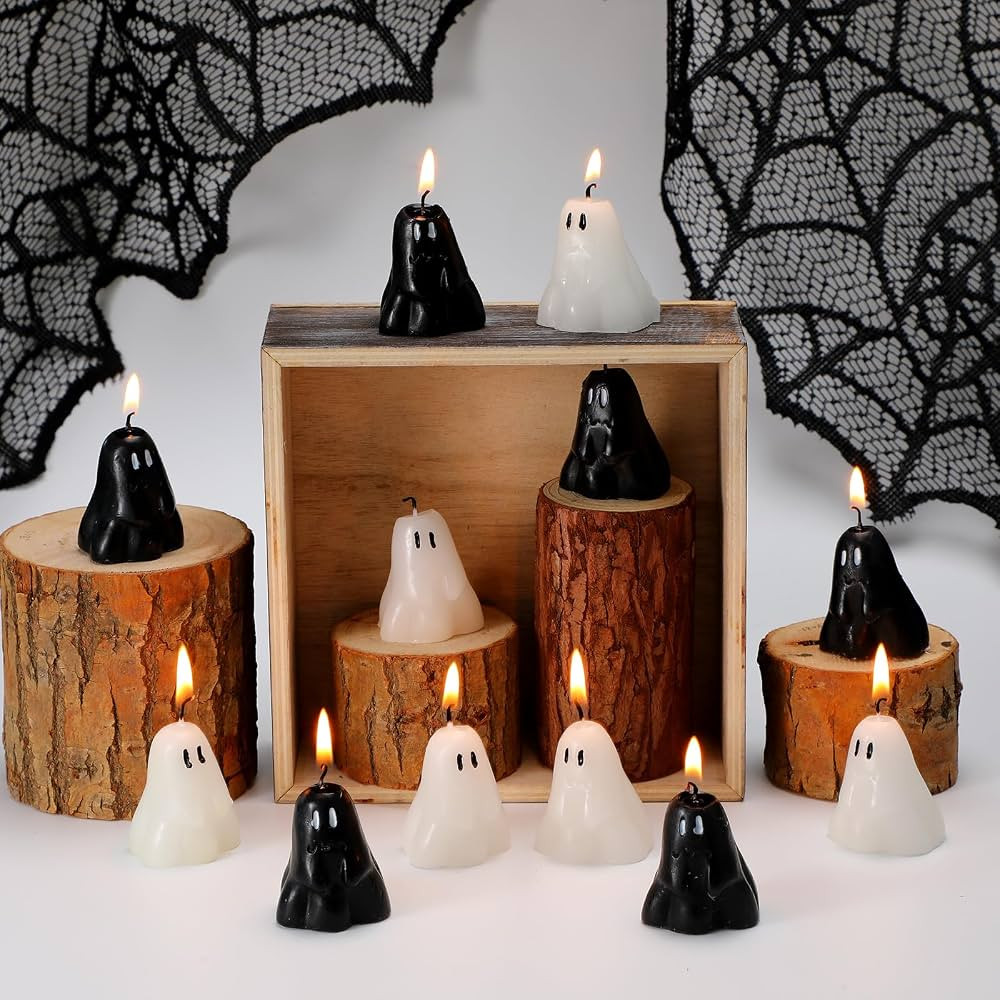 12 Pcs Ghost Halloween Candles Halloween Fun Face Ghost Decorative Tabletop Candle Set Halloween ... | Amazon (US)
