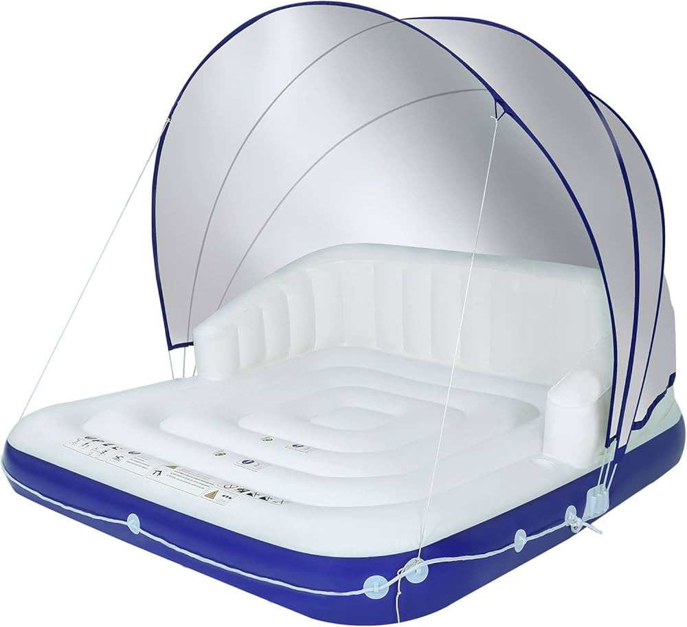 YUSING Inflatable Pool Floats, 2-3 Person Giant Pool Float Lounger with UPF50 Retractable Canopy ... | Amazon (US)