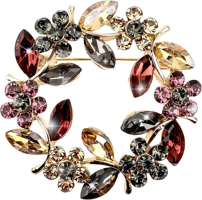 Flower Brooches for Women,Wreath Brooch Pin Rhinestone Brooch Pins Crystal Pearl Flower Brooches ... | Amazon (US)