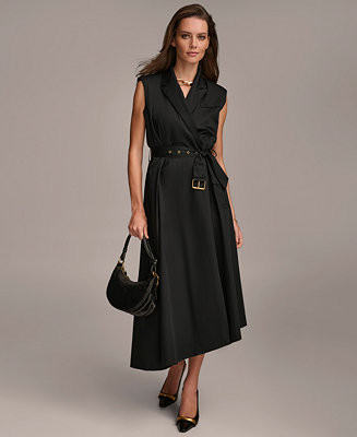 Donna Karan Women's Belted Sleeveless Shirt Dress - Macy's | Macy's