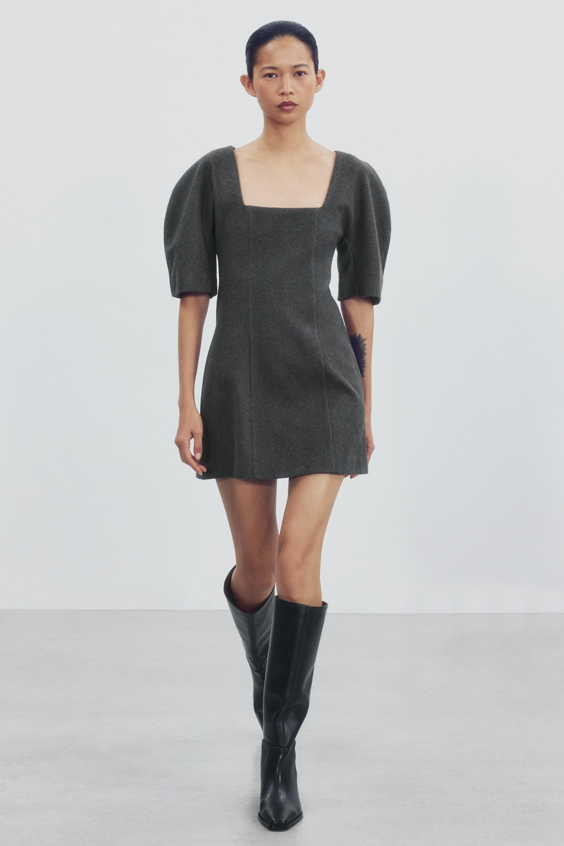 Zara - Volumen-Sleeve Mini Dress - Anthracite Grey - L - Woman | Zara US