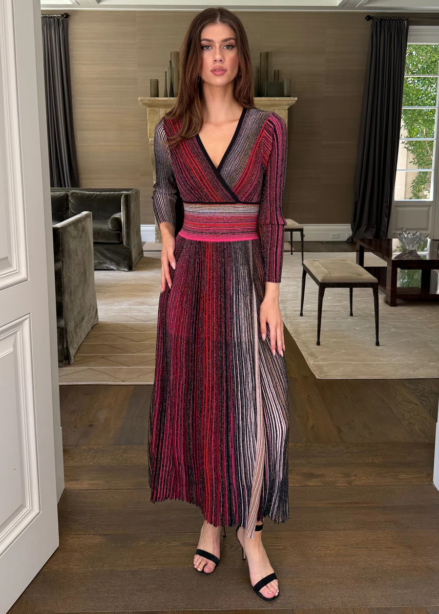 Tanya Multicolor Striped Long Sleeve Wrap Skirt Maxi Dress | Benaar La