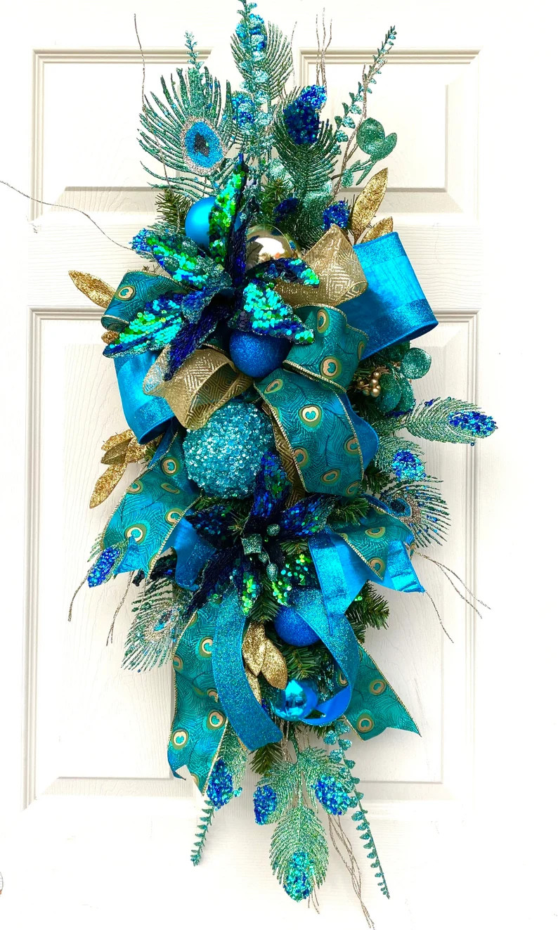 Extra Large Peacock Christmas Swag, Elegant Holiday Door Hanger - Etsy | Etsy (Global)