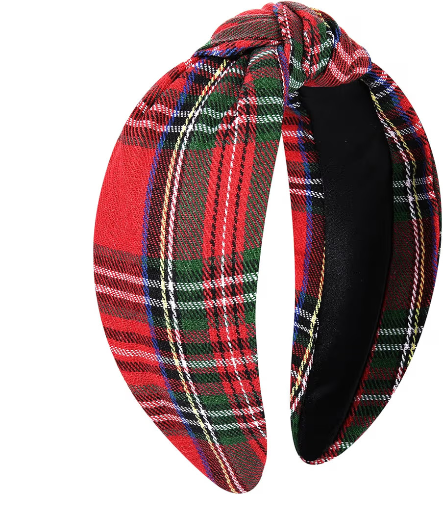 Christmas Headbands for Women Red Plaid Knotted Headband Wide Hairband Christmas Holiday Party He... | Amazon (US)