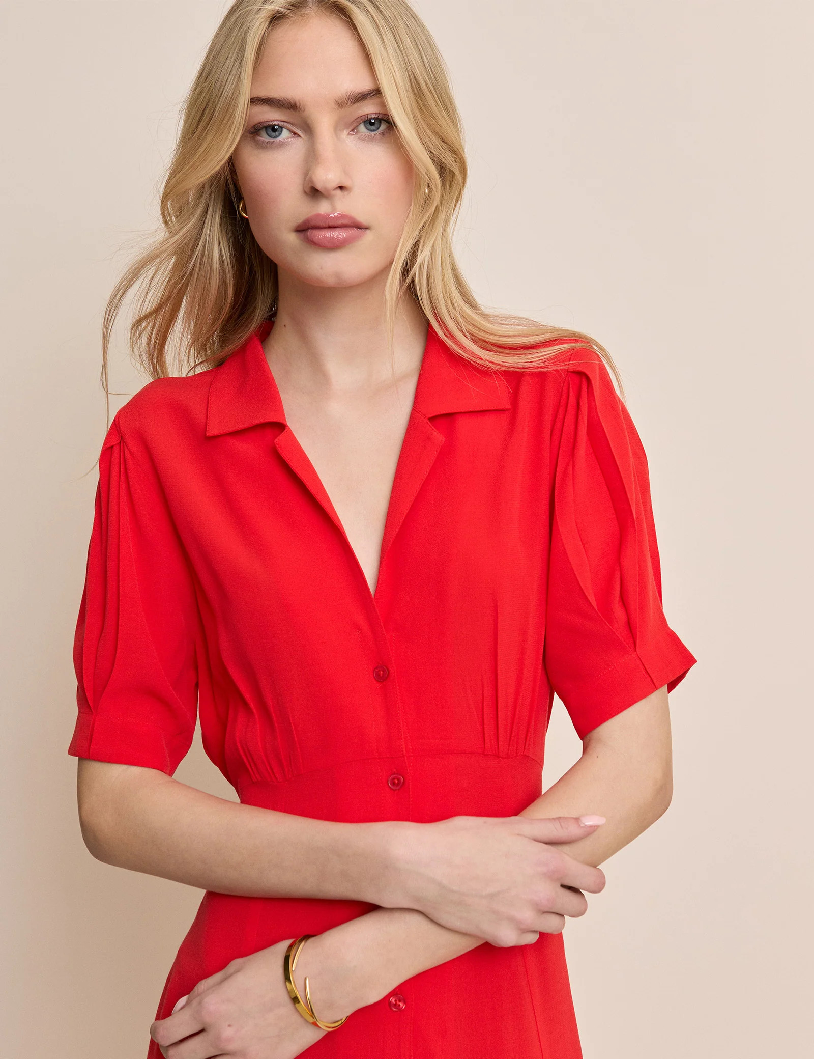 Red Collared Chrissy Midi Dress | Nobody's Child