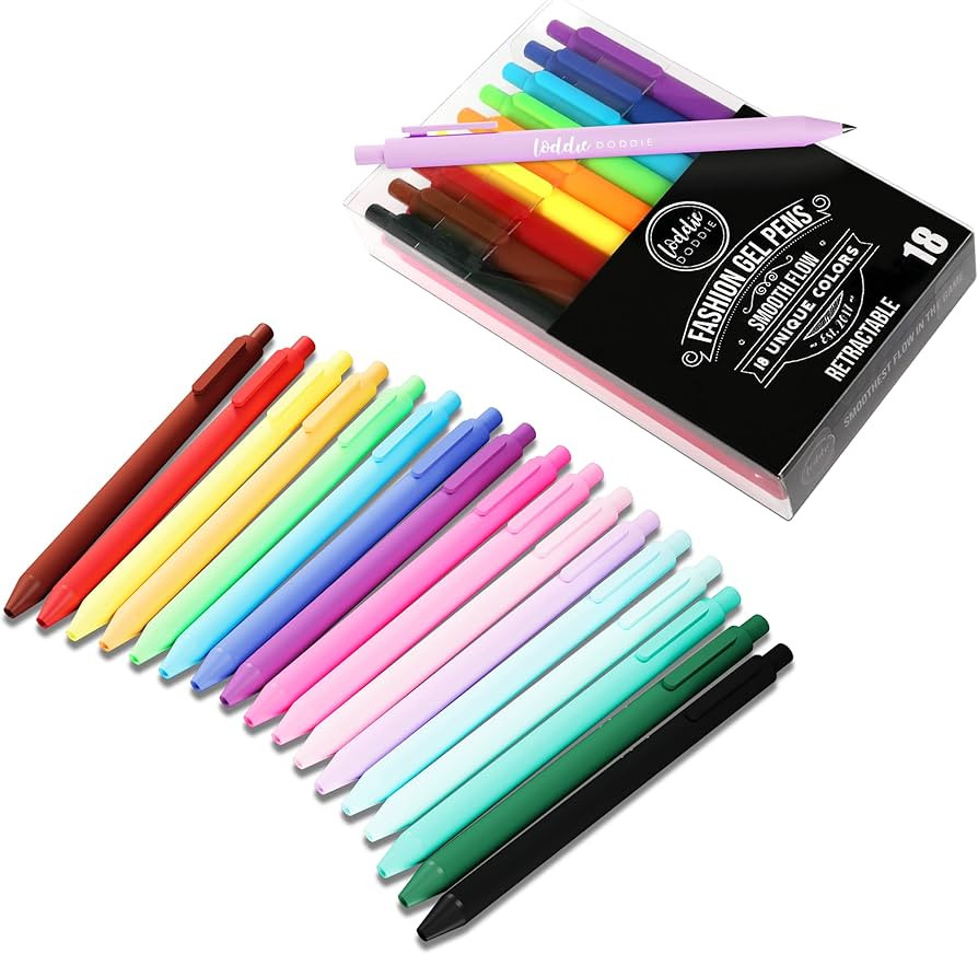 Amazon.com: Loddie Doddie Retractable Gel Pens with Satin Barrel - Fine Point - 18 Bright Color P... | Amazon (US)